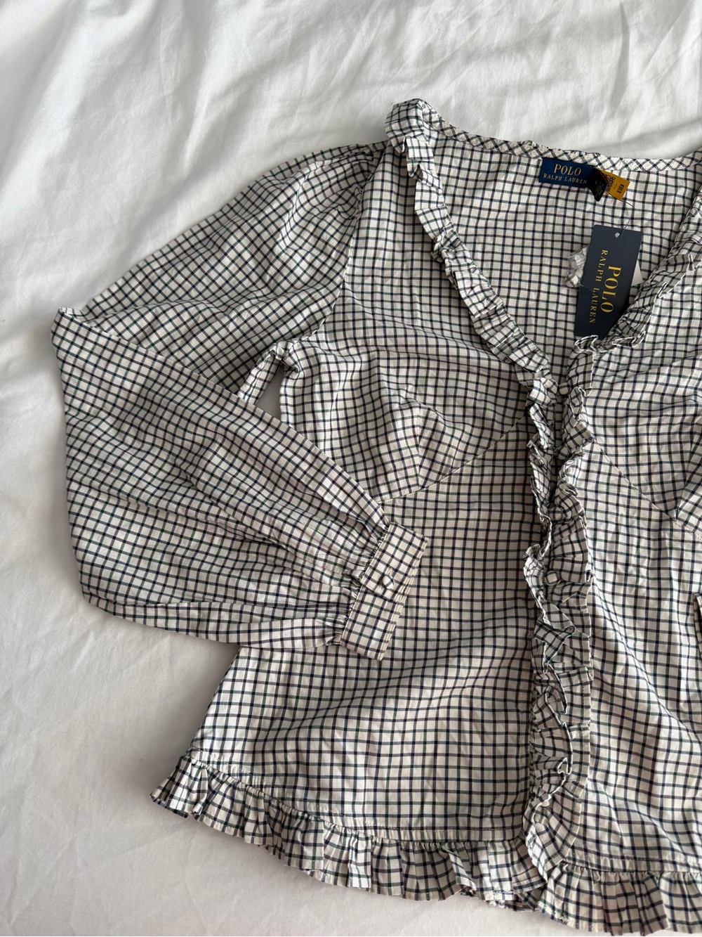 NWT Polo Ralph Lauren Ruffle-Trim Poplin Blouse - 100% Cotton - Picture 7 of 15
